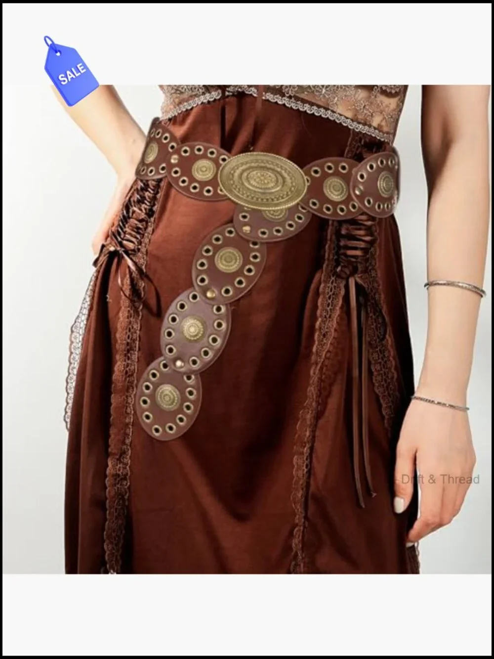Wide Boho Western Belt with Hollow Rivets Chunky Cowgirl Style Waist Belt for